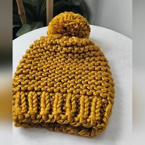 Women's Chunky Yellow Mustard Knit Pom Hat